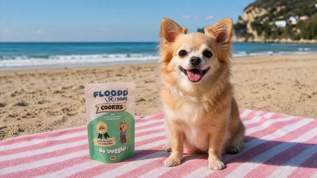 perro en la playa con floopp bites