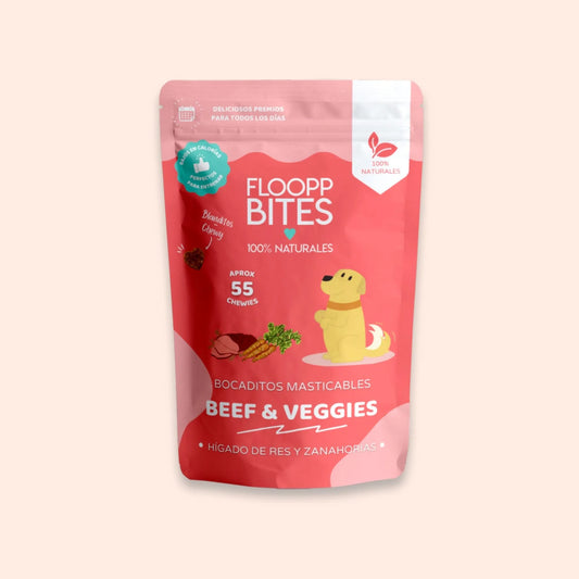 Snack saludable para perros Floopp  Bites de carne de res, zanahorias y miel - Bocaditos masticables